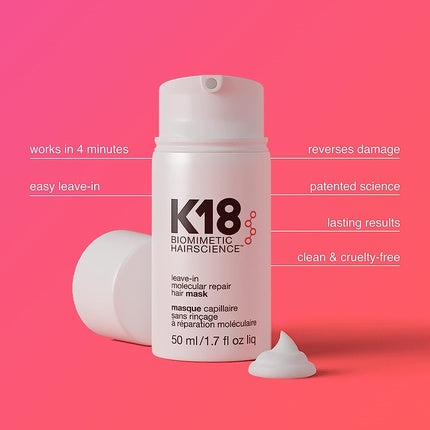 K18 Leave-In Molecular Repair Hair Mask, 50ml - Professional Leave-In Hair Treatment for Damaged Hair