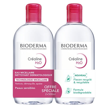 Bioderma Créaline H2O Cleansing Micellar Water Duo Set 2 x 500ml | Micellar Makeup Remover for Sensitive Skin