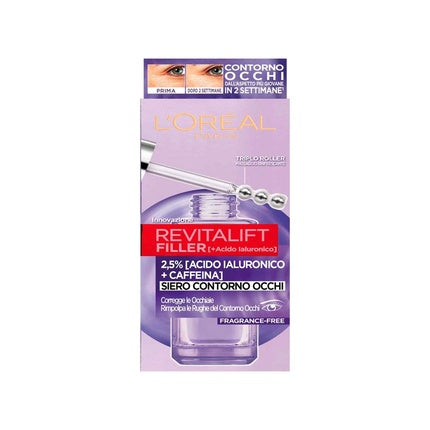 L'Oréal Paris Revitalift Filler Eye Serum, 20ml | Hydrating Eye Serum with Hyaluronic Acid & Caffeine
