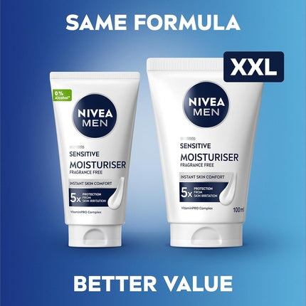 Nivea MEN Sensitive Facial Moisturiser XXL, 100ml | 24H Hydration for Sensitive Skin
