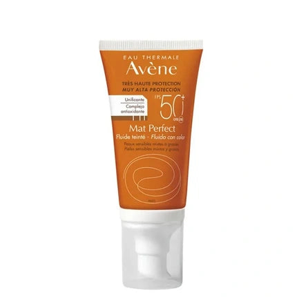 Avene Mat Perfect Fluid SPF 50+ Tinted Sunscreen, 50ml | Mattifying Facial Sun Protection