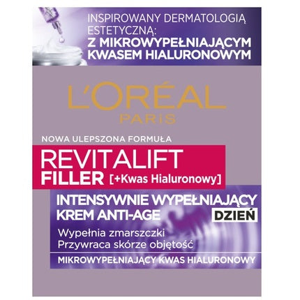 L'Oréal Paris Revitalift Filler Anti-Age Day Cream, 50ml – Hydrating Face Cream with Hyaluronic Acid for Smoother-Looking Skin