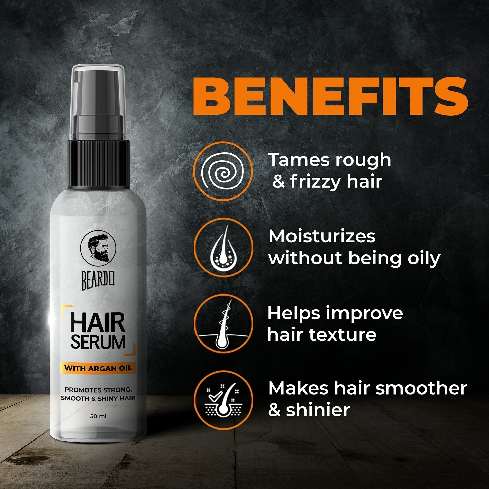Beardo Hair Serum packaging with Argan and Almond Oils