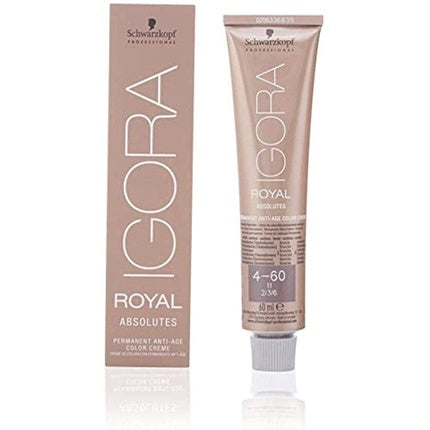 Schwarzkopf Professional IGORA Royal Absolutes 4-60 Medium Brown Chocolate Natural Permanent Anti-Age Hair Color, 60ml