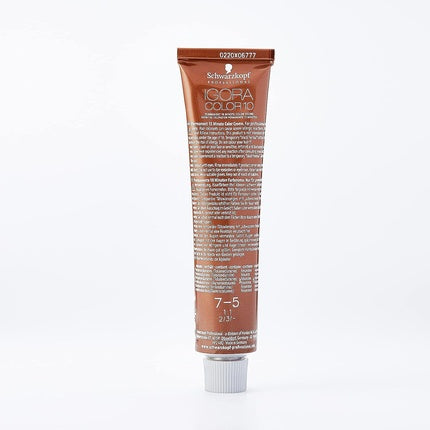 Schwarzkopf Professional IGORA Color10 7-5 Medium Blonde Gold Permanent Hair Colour, 60ml
