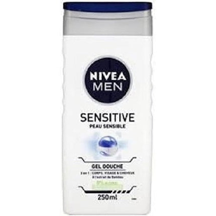 Nivea Men Sensitive Shower Gel 3 in 1, 250ml Body, Face & Hair Cleanser for Sensitive Skin