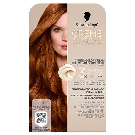 Schwarzkopf Creme Supreme Hair Color Shade 7-7 Copper Dark Blonde Permanent Hair Colour Kit