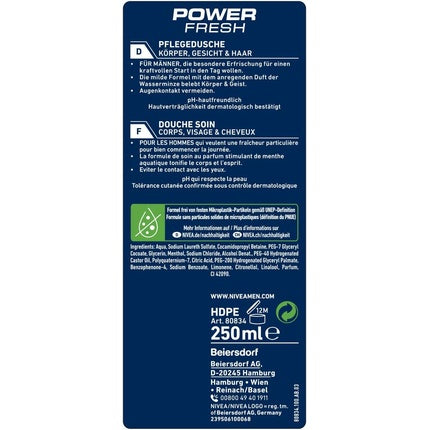 Nivea MEN Power Fresh Nourishing Shower Gel, 250ml