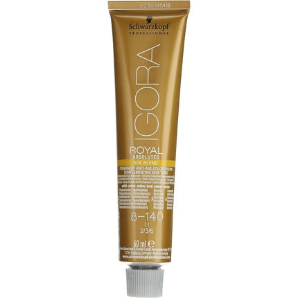 Schwarzkopf Professional IGORA Royal Absolutes Age Blend 8-140 Light Blonde Ash Beige Natural Permanent Anti-Age Hair Color, 60ml