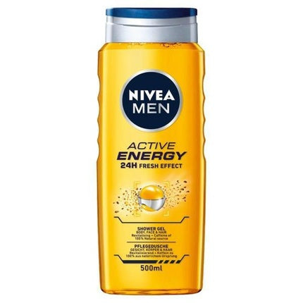 Nivea Men Active Energy Shower Gel, 500ml Refreshing Body, Face & Hair Wash