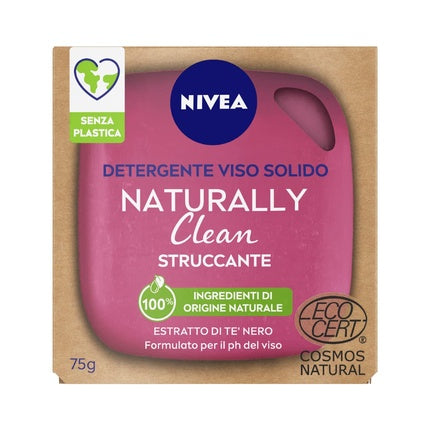 Nivea Naturally Clean Solid Face Makeup Remover with Black Tea Extract Vegan Formula, 75g