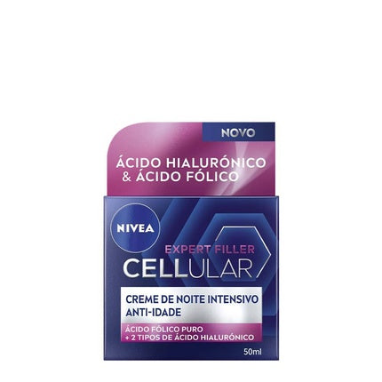 Nivea Cellular Filler Hyaluronic & Folic Acid Night Cream, 50ml Overnight Hydrating Anti-Age Face Moisturizer
