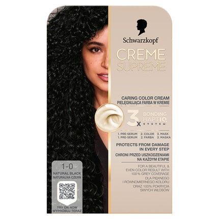 Schwarzkopf Creme Supreme Hair Color Shade 1-0 Natural Black Permanent Hair Colour Kit