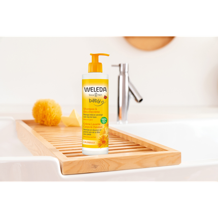 Weleda Calendula Shampoo & Shower Cream, 400ml - Gentle 2-in-1 Hair & Body Cleanser for Babies and Sensitive Skin