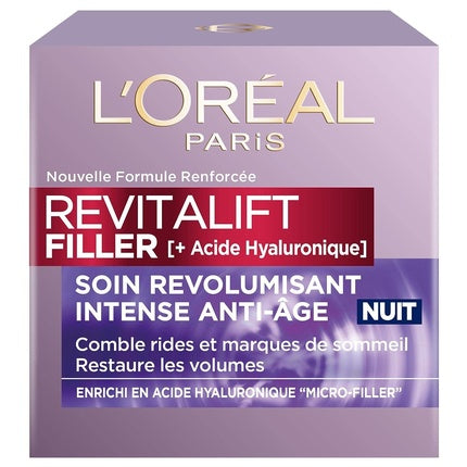 L'Oréal Paris Revitalift Filler [HA] Night Face Cream, 50ml – Hydrating Hyaluronic Acid Night Moisturiser