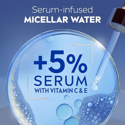 Nivea Skin Glow Serum Infused Micellar Water, 400ml Revitalising Cleansing Water with Amino Acids, 5% Vitamin C & Vitamin E Waterproof Makeup Remover