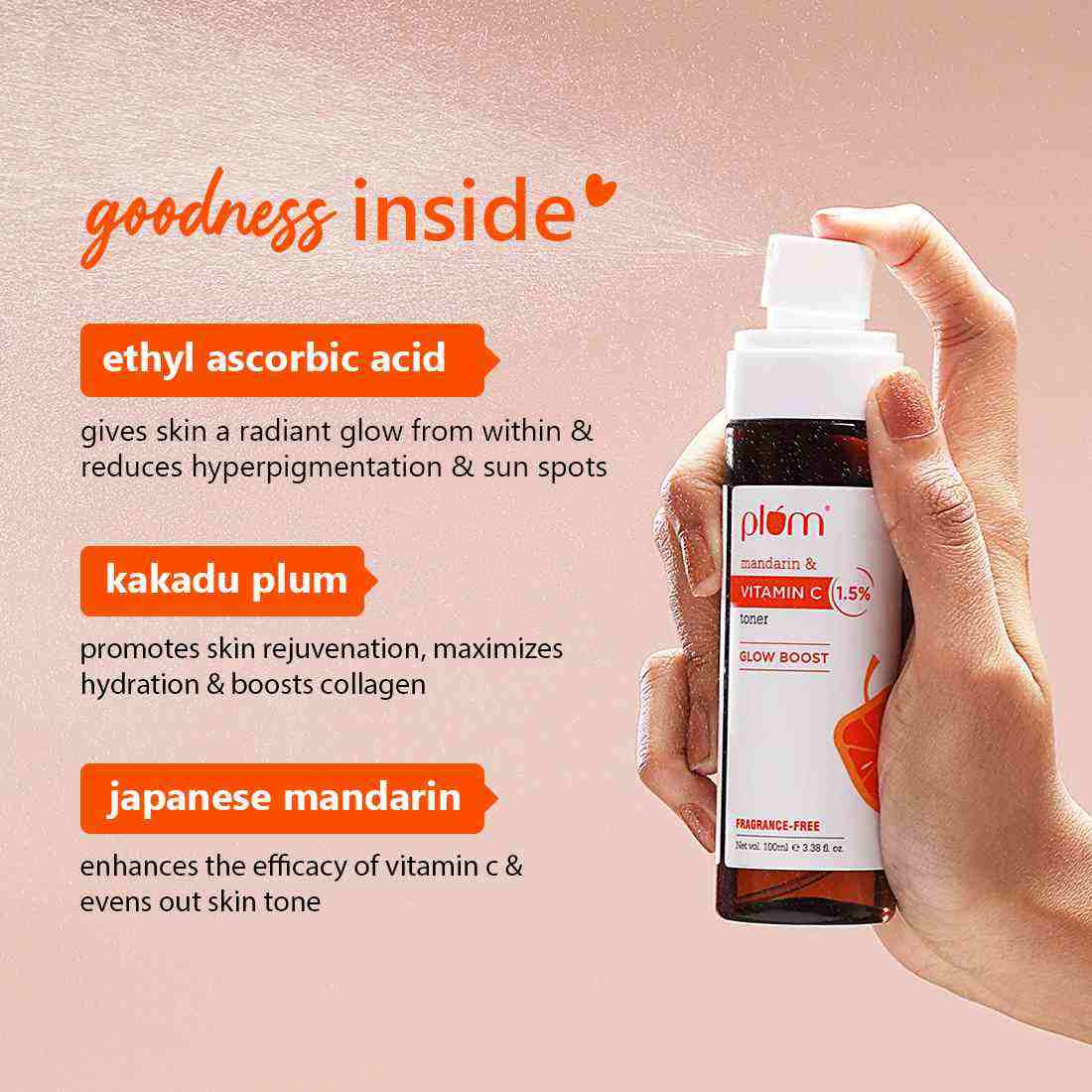 Plum 1.5% Vitamin C & Mandarin Pore Tightening Face Toner | Boosts Glow | Fades Dark Spots & Hyperpigmentation, 100ml Buy at Indicrest Image 4