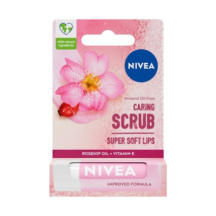 Nivea Caring Lip Scrub Wild Rose, 4.8g Exfoliating Lip Balm