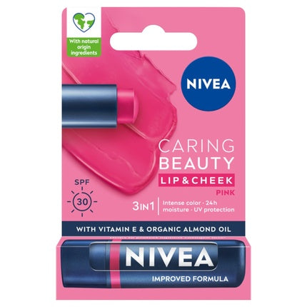 Nivea Caring Beauty 3-in-1 Caring Lip Balm Pink, 4.8g | Hydrating Tinted Lip Balm for Soft, Smooth Lips