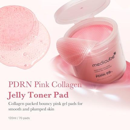 Medicube Salmon DNA PDRN Pink Collagen Jelly Pad 70 Pads | Korean Gel Toner Pads with Niacinamide & Collagen
