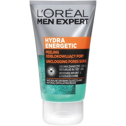 L'Oréal Men Expert Hydra Energetic Pore Unblocking Peeling Cleanser, 100ml – Exfoliating Face Scrub for Men