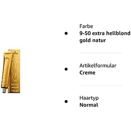 Schwarzkopf Professional Igora Royal Absolutes 9-50 Extra Light Blonde Gold Natural Permanent Hair Color Cream, 60ml