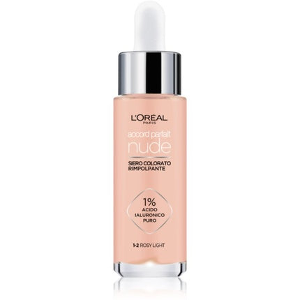 L'Oréal Paris Accord Parfait Nude Plumping Tinted Serum 1-2 Rosy Light, 30ml | Hydrating Lightweight Serum Foundation