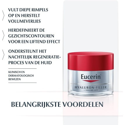 Eucerin Hyaluron-Filler + Volume-Lift Night Cream, 50ml - Overnight Firming Face Moisturiser for Mature Skin