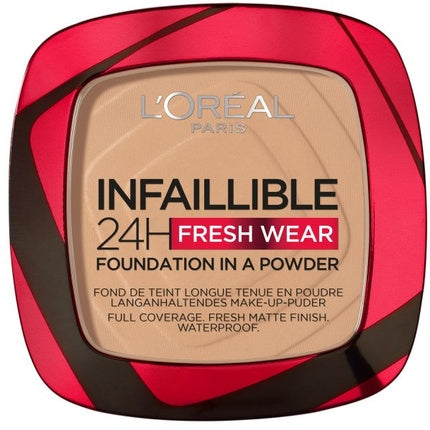 L'Oréal Paris Infaillible 24H Fresh Wear Foundation in a Powder 140 Golden Beige, 9g Longwear Powder Foundation