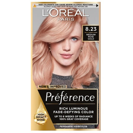 L'Oreal Paris Preference Hair Color 8.23 Medium Rose Gold Permanent Hair Colour Kit