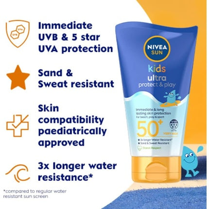 Nivea SUN Kids Swim & Play Ultra Protect & Play SPF 50+ Lotion, 150ml Water-Resistant Sunscreen for Children
