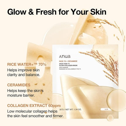 Anua Rice 70 Glow Collagen Overnight Face Mask with Ceramide for Glass Skin