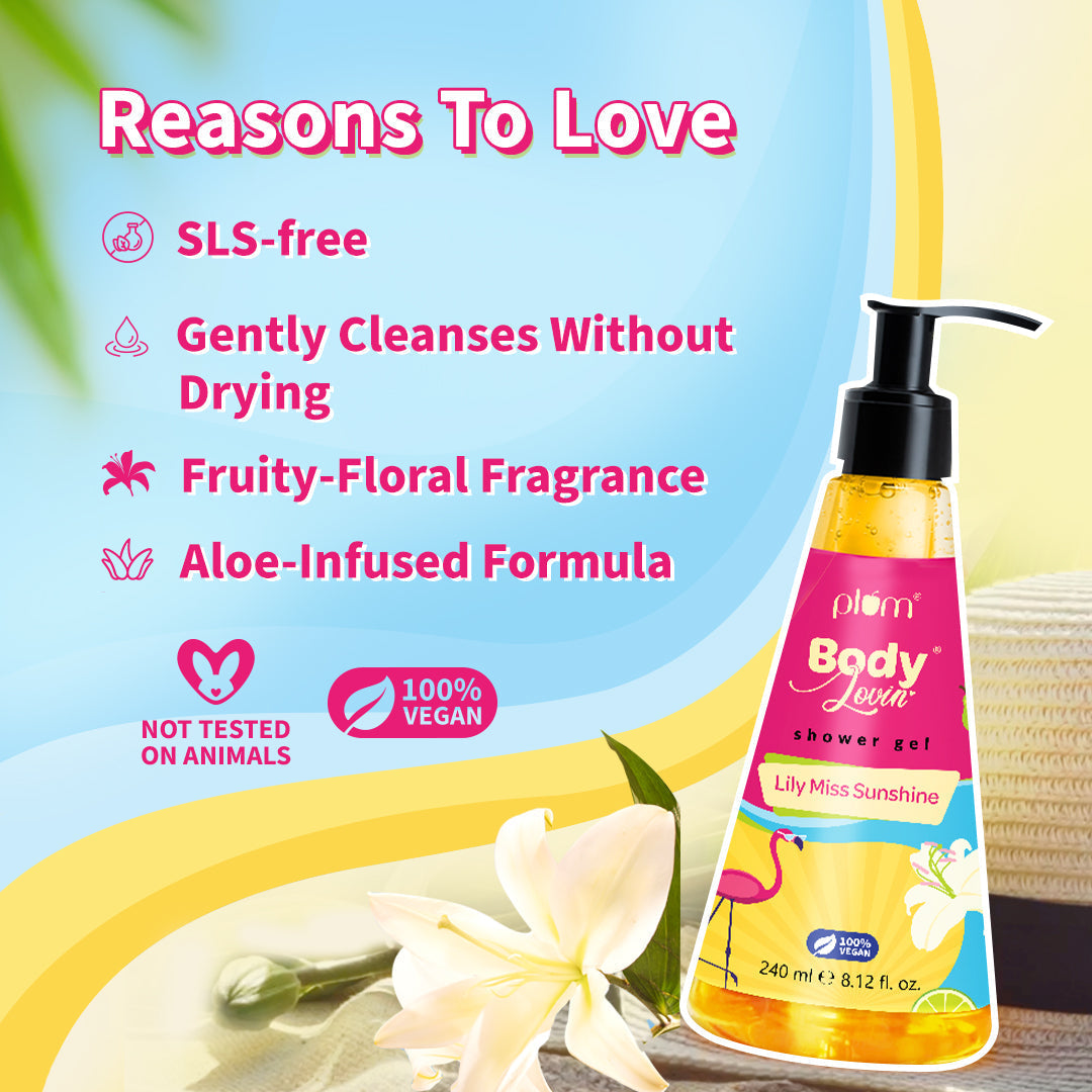 Plum Lily Miss Sunshine Shower Gel by Plum BodyLovin' | SLS-Free | Hydrating Formula | Fruity-Floral Fragrance | Aloe-Infused Body Wash, 240ml Buy at Indicrest Image 5
