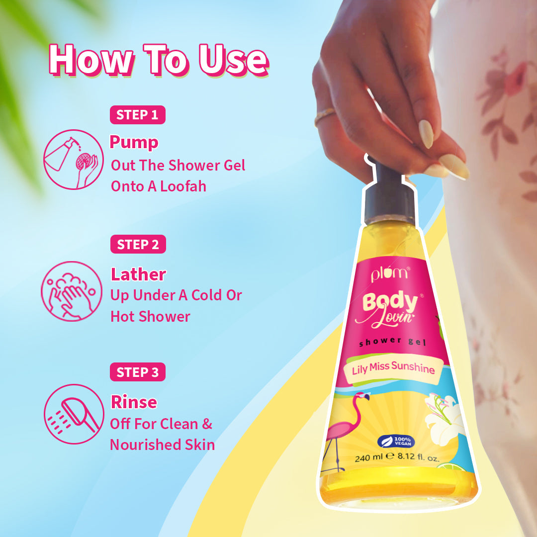 Plum Lily Miss Sunshine Shower Gel by Plum BodyLovin' | SLS-Free | Hydrating Formula | Fruity-Floral Fragrance | Aloe-Infused Body Wash, 240ml Buy at Indicrest Image 6