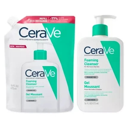 CeraVe Foaming Cleanser Refill Duo, 473ml + Eco Refill, 473ml | Gentle Foaming Face Cleanser