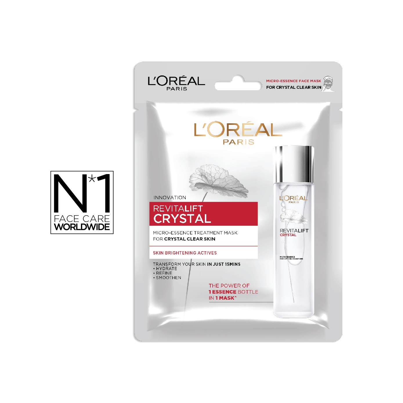 L’Oreal Crystal Sheet Mask on a model’s face