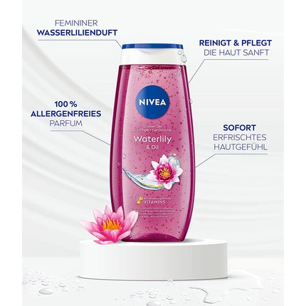 Nivea Waterlily & Oil Shower Gel, 250ml – pH Neutral Moisturizing Body Wash with Nourishing Oil Beads
