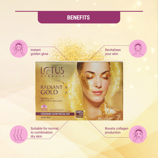 Lotus Herbals Radiant Gold Cellular Glow Salon Grade 4 Facial Kit, 37g Buy at Indicrest Image 7