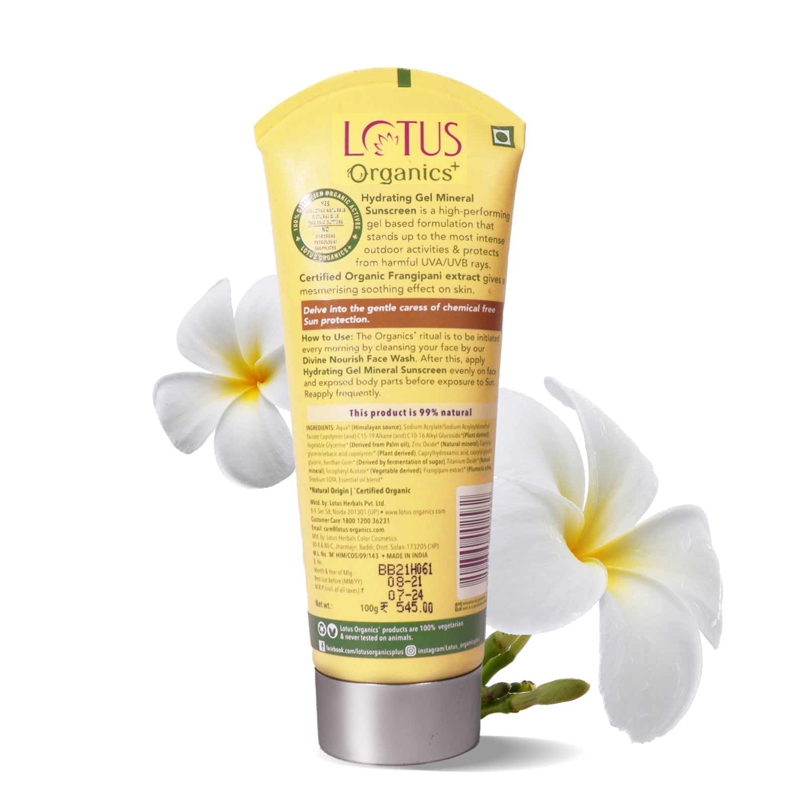 Lotus Organics+ Hydrating Gel Mineral Sunscreen SPF 30 PA+++ (100g) – Moisturize & Protect Buy at Indicrest Image 2