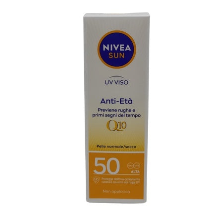 Nivea SUN UV Face Q10 Anti-Age Face Cream SPF 50, 50ml - Daily Facial Sunscreen with Coenzyme Q10 for High UV Protection