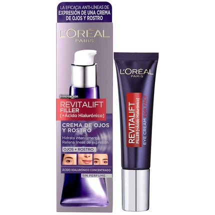 L'Oréal Paris Revitalift Filler Face & Eye Cream, 30ml Hydrating Anti-Ageing Moisturiser with Hyaluronic Acid