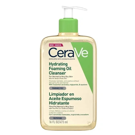 CeraVe Hydrating Foaming Oil Cleanser, 473ml – Moisturizing Face & Body Cleanser for Normal to Very Dry Skin