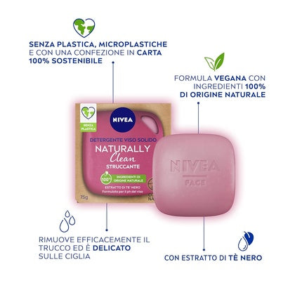 Nivea Naturally Clean Solid Face Makeup Remover with Black Tea Extract Vegan Formula, 75g
