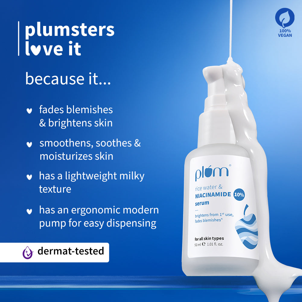 Plum 10% Niacinamide & Rice Water Brightening Face Serum | Brightens From 1st Use | 2X Instant Hydration | Dermat-Tested, 50ml Buy at Indicrest Image 6