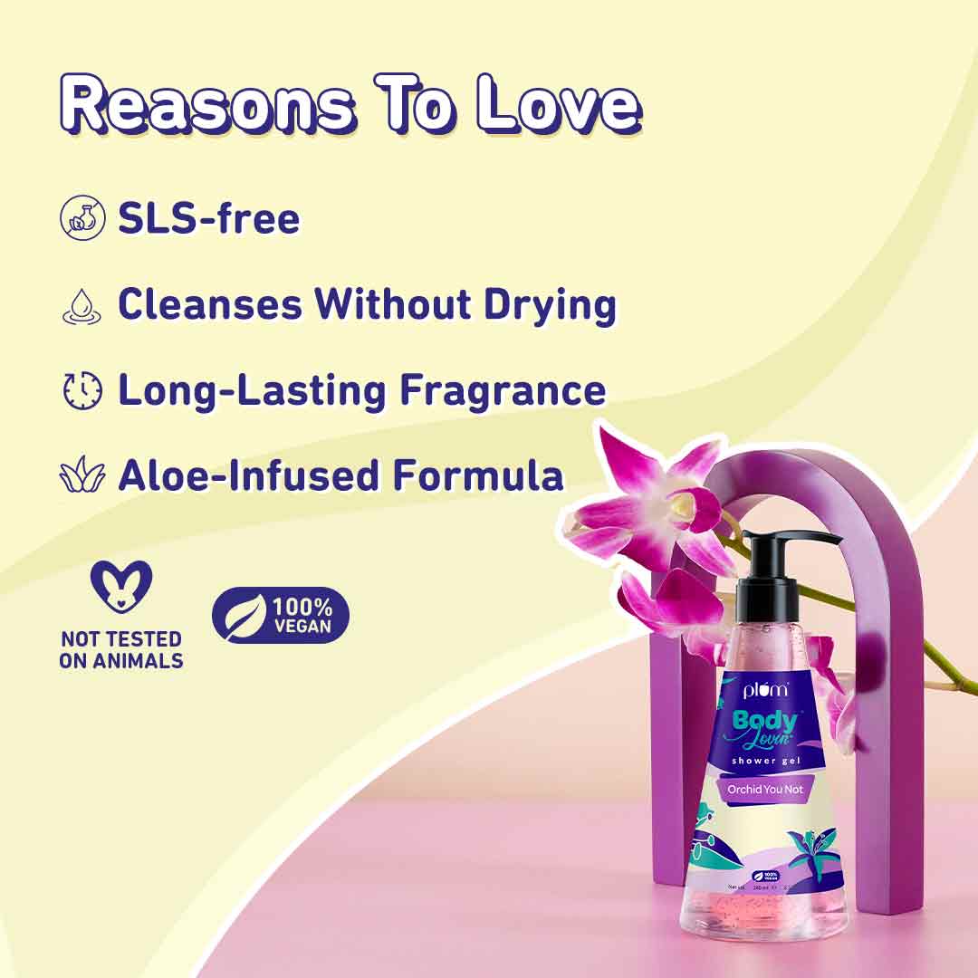 Plum Orchid You Not Shower Gel by Plum BodyLovin' | SLS-Free | Hydrating Formula | Citrusy-Floral Fragrance | Aloe-Infused Body Wash, 240ml Buy at Indicrest Image 5