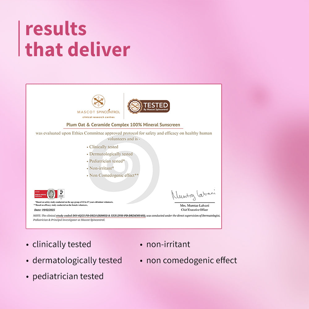 Plum Plum Oat & Ceramide Complex 100% Mineral Sunscreen | Spf 50 PA+++ | No White Cast | For Sensitive Skin | Gynaecologist & Pediatrician Trusted | Strengthens Skin Barrier | Lightweight, Non-Oily | Men & Women, 50g Buy at Indicrest Image 13