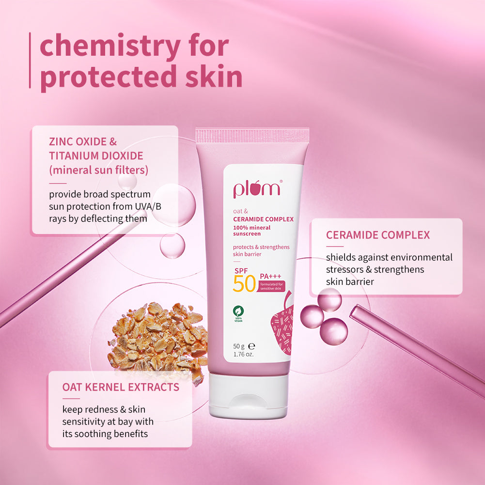 Plum Plum Oat & Ceramide Complex 100% Mineral Sunscreen | Spf 50 PA+++ | No White Cast | For Sensitive Skin | Gynaecologist & Pediatrician Trusted | Strengthens Skin Barrier | Lightweight, Non-Oily | Men & Women, 50g Buy at Indicrest Image 4