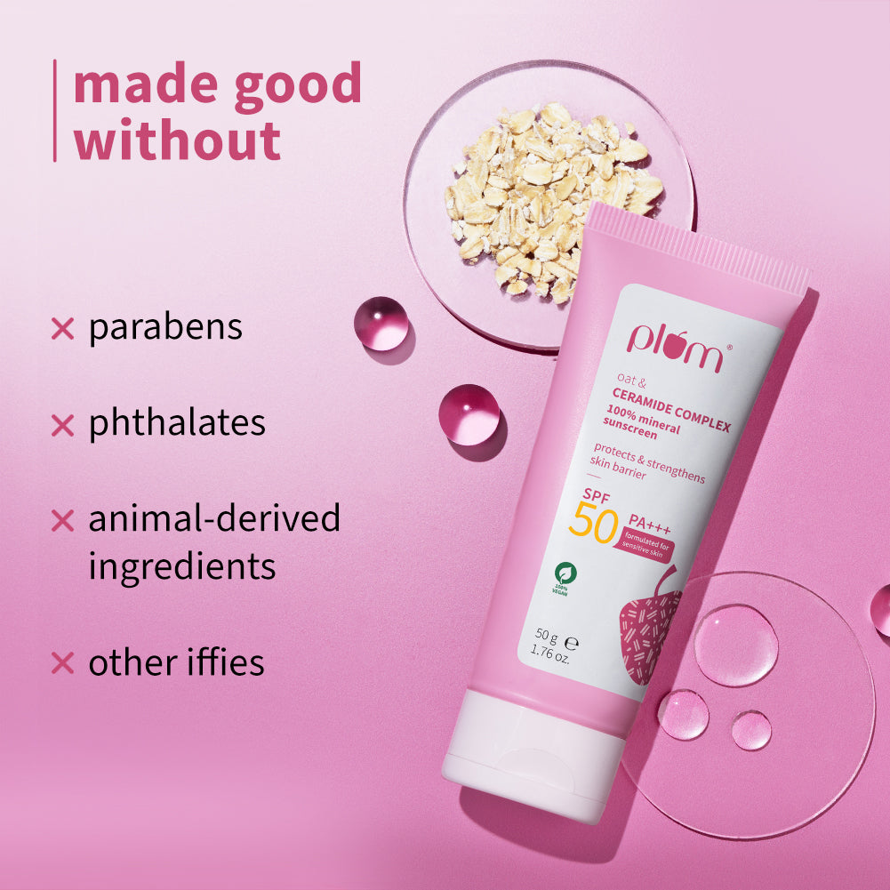 Plum Plum Oat & Ceramide Complex 100% Mineral Sunscreen | Spf 50 PA+++ | No White Cast | For Sensitive Skin | Gynaecologist & Pediatrician Trusted | Strengthens Skin Barrier | Lightweight, Non-Oily | Men & Women, 50g Buy at Indicrest Image 10