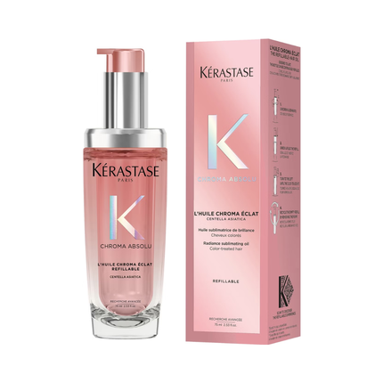 Kérastase Chroma Absolu L'Huile Chroma Éclat Refillable Hair Oil, 75ml | Radiance Sublimating Oil for Color-Treated Hair