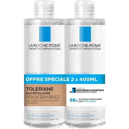La Roche-Posay Toleriane Micellar Water for Sensitive Skin, 400ml Pack of 2 Gentle Makeup Remover & Facial Cleanser